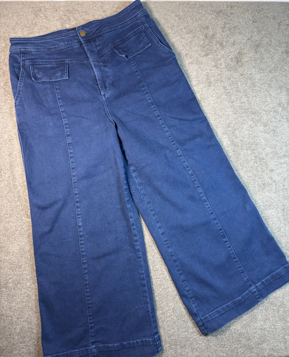 Pilcro Anthropologie Wide Leg Crop Jeans 32 Blue High Rise Patch Pockets Boho